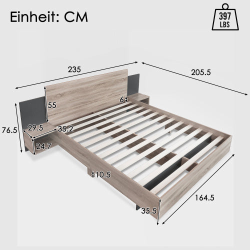 Oak Sonoma Dark Gray Wooden Double Bed With Two Nightstands