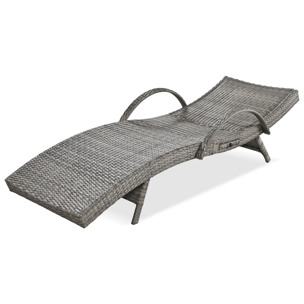 Outdoor wicker chaise lounge set with ergonomic wave design in grey by Anthony & Home, featuring comfortable, stylish patio furniture.