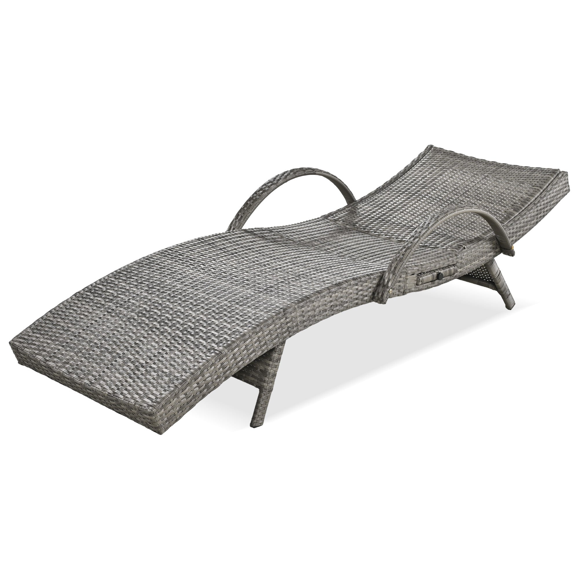 Outdoor wicker chaise lounge set with ergonomic wave design in grey by Anthony & Home, featuring comfortable, stylish patio furniture.