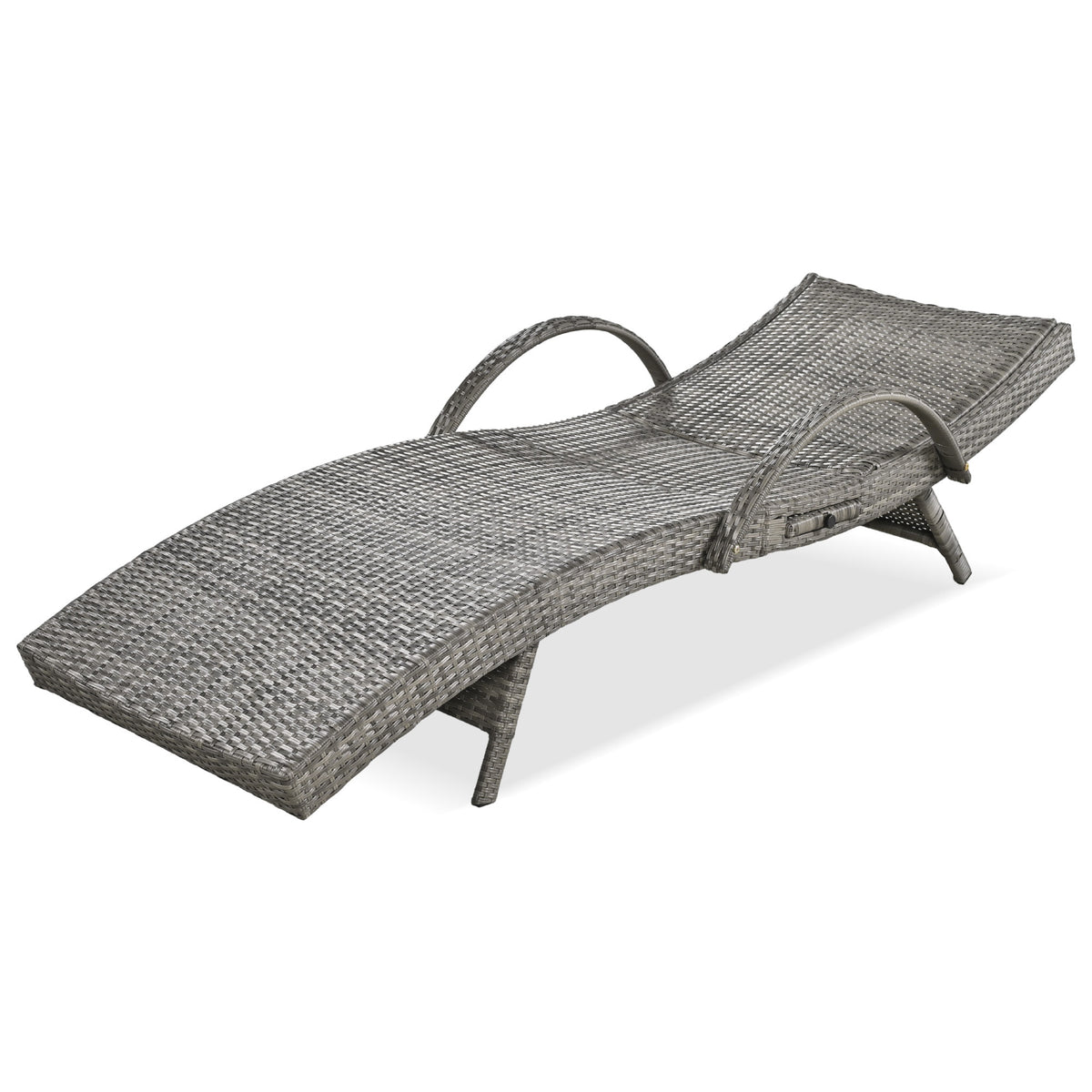 Outdoor wicker chaise lounge set with ergonomic wave design in grey by Anthony & Home, featuring comfortable, stylish patio furniture.