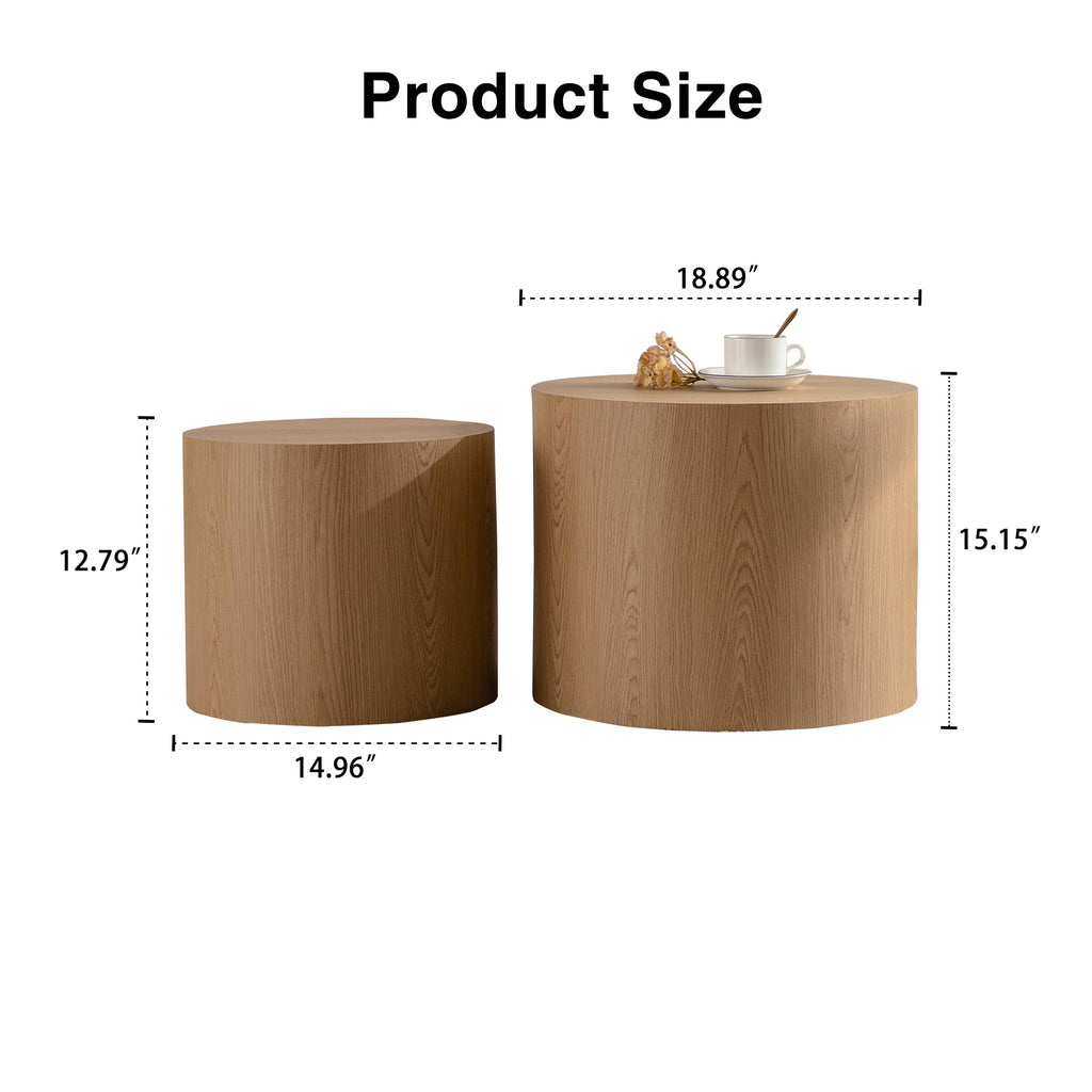 Set of nesting round coffee tables by Anthony & Home featuring modern wooden tops and sleek metal legs for living room decor.