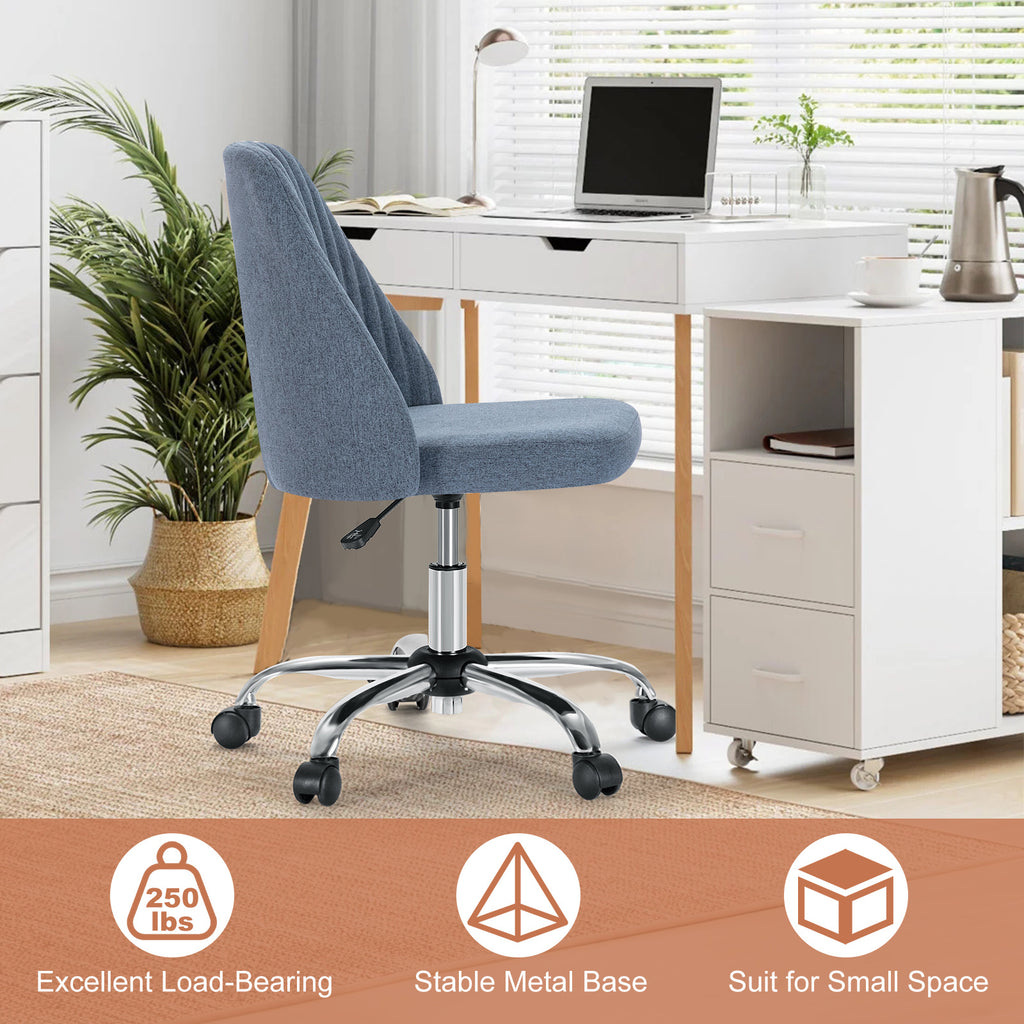 Modern Fabric Armless Swivel Office Chair With Wheels