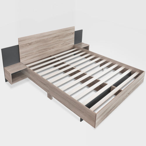 Oak Sonoma Dark Gray Wooden Double Bed With Two Nightstands