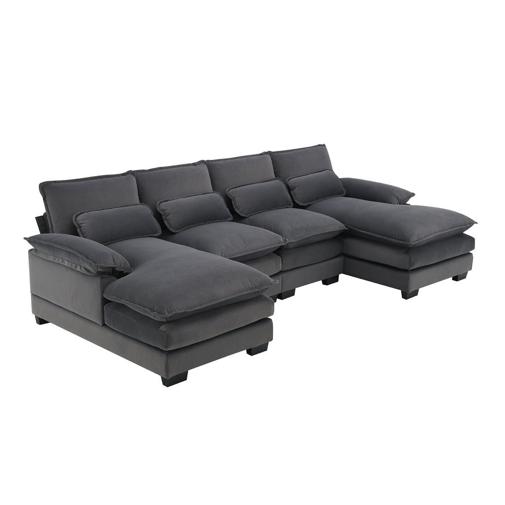Velvet U Shaped Sectional Sofa 6 Seat With Chaise Luxe Collection Exclusive Gray