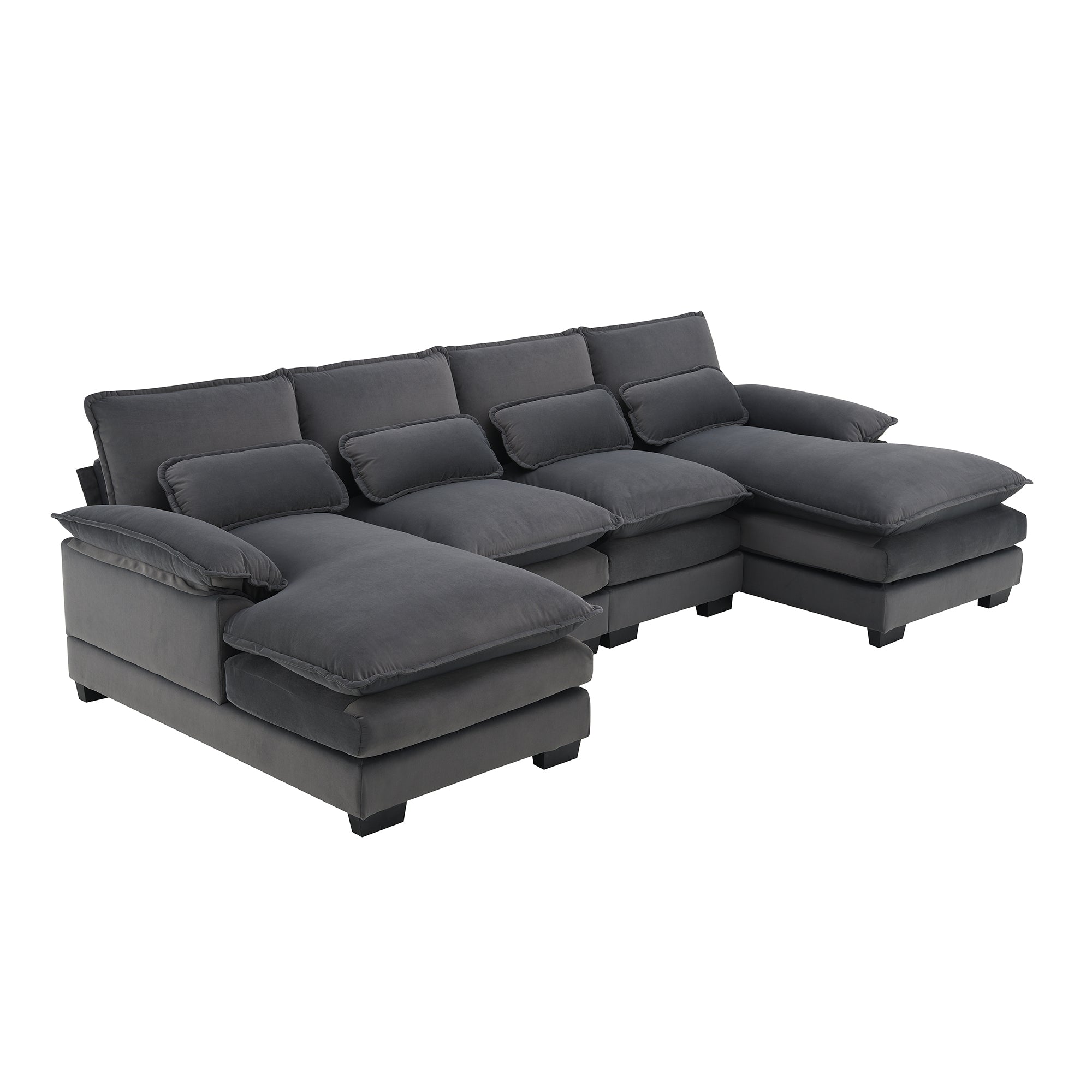Velvet U-shaped sectional sofa with chaise from Anthony & Home Luxe Collection, showcasing plush upholstery and modern design.