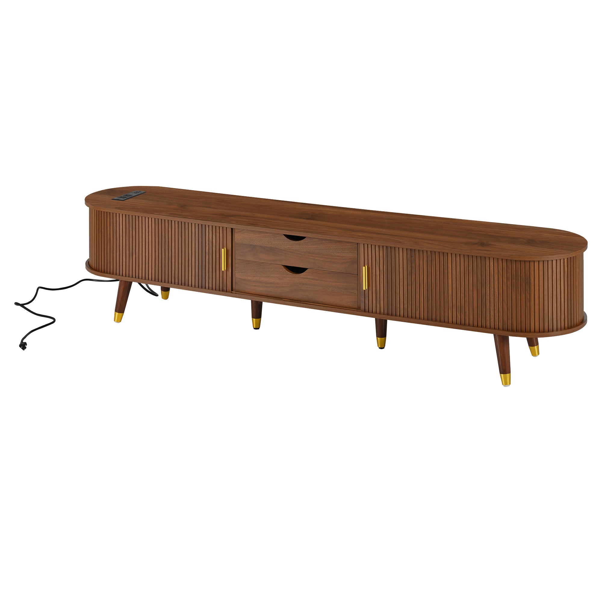 Walnut mid-century TV stand by Anthony & Home with sleek design, storage cabinets, and modern style for living room decor.