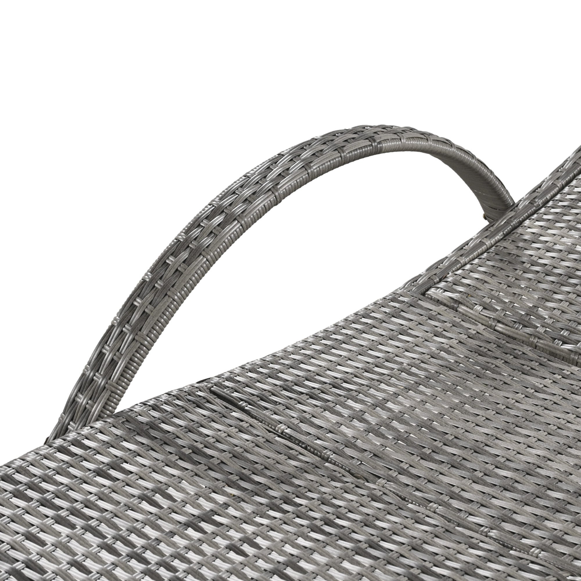 Outdoor wicker chaise lounge set with ergonomic wave design in grey by Anthony & Home, featuring cushioned seats and stylish weatherproof wicker.