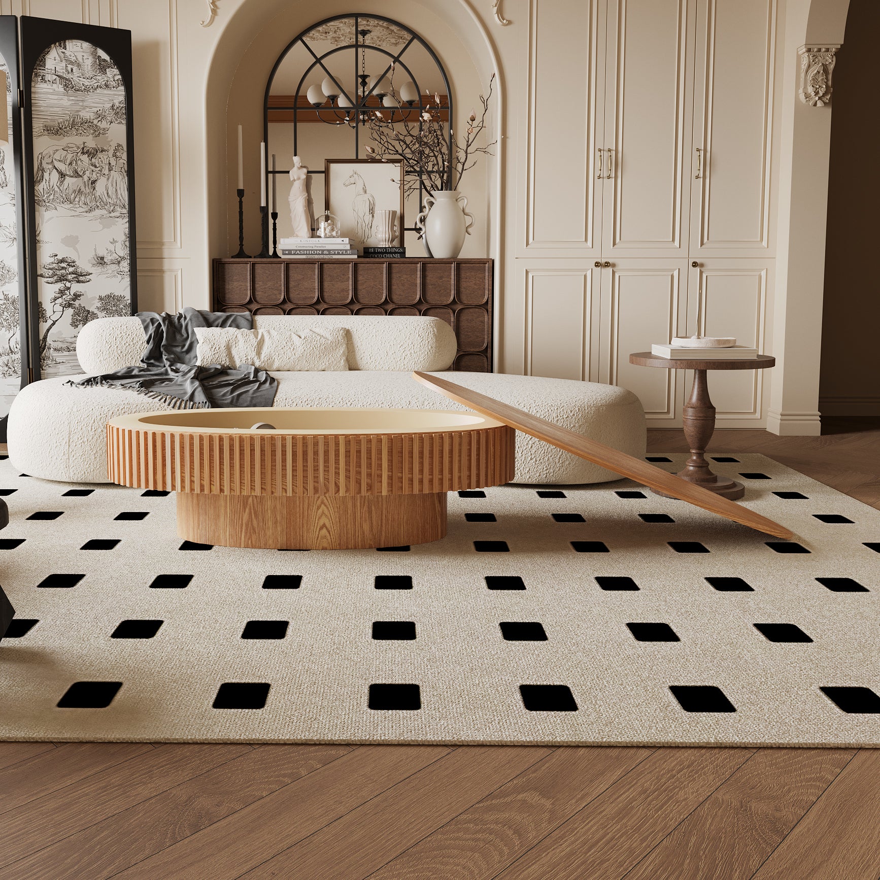 Anthony & Home oval coffee table with storage, made of solid wood veneer, featuring a stylish and functional design.