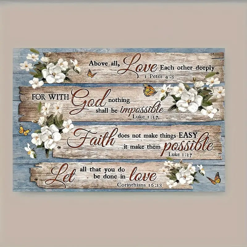 1 Piece Wood Frame Canvas Painting, Christian Bible Verses Country Inspirational Bible Verses Flower Picture Wall Art Print For Home Decor, Living Room And Bedroom