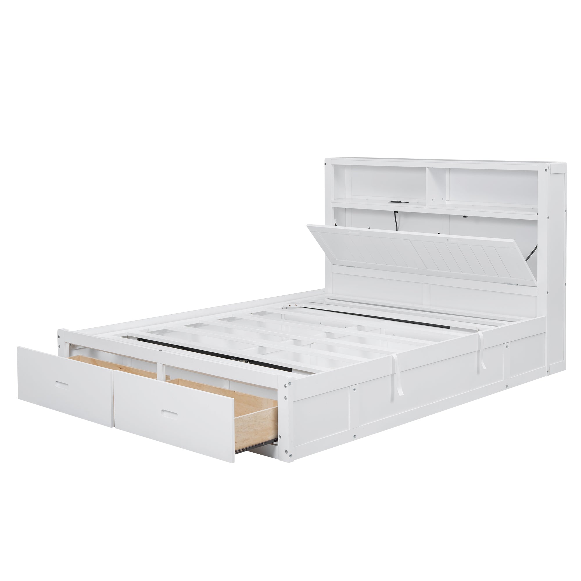 Anthony & Home Signature Edition solid wood queen platform bed with LED headboard, storage drawers, and USB charging ports.