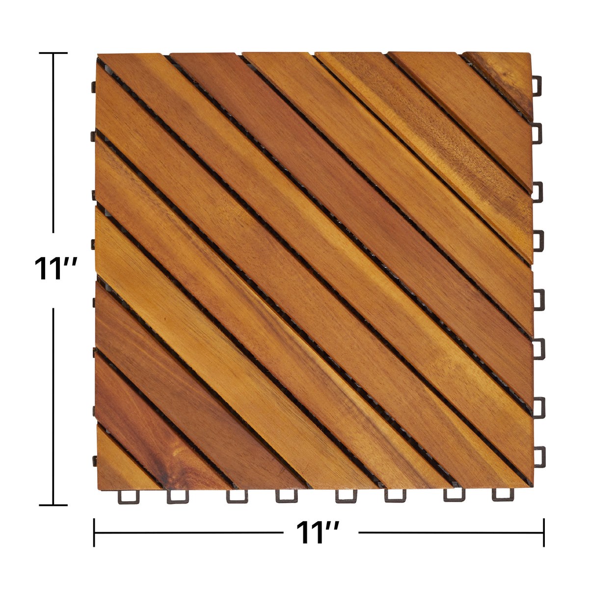 Acacia interlocking deck tile with 12-diagonal slats from Anthony & Home, showcasing a stylish outdoor flooring design.