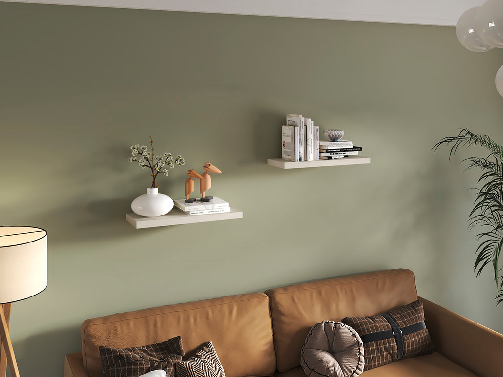 Set of two Anthony & Home Ecco floating shelves, 31.5-inch walnut finish wall-mounted storage with sleek modern design