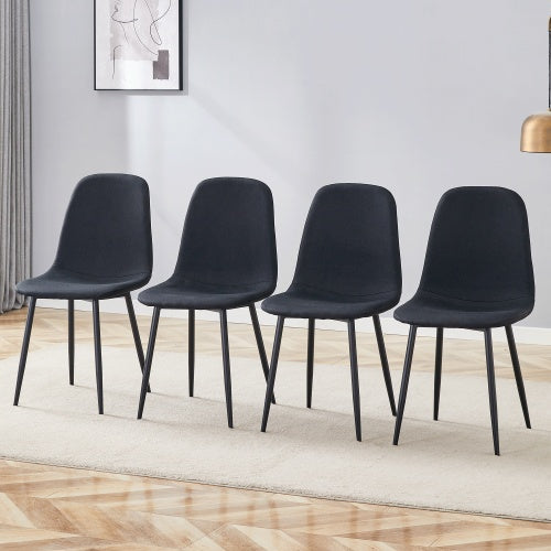 Luxury Black Linen Cotton Dining Chair Set Of 4 High Back