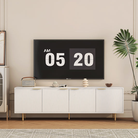 White Fluted Modern TV Stand With Storage Doors 68 Inch