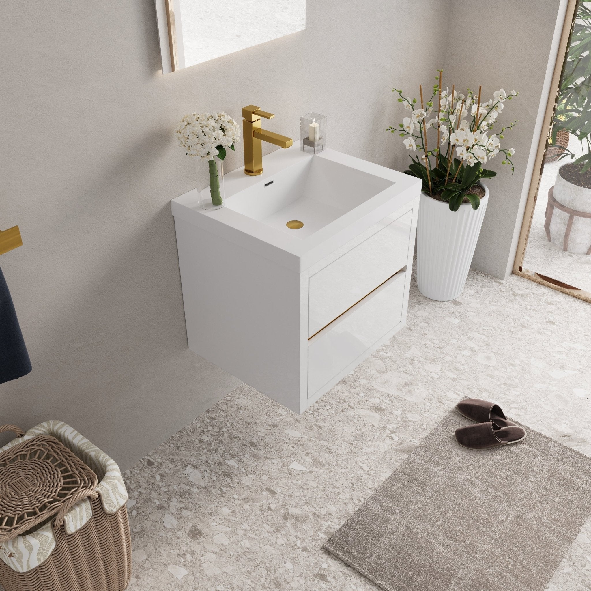 Anthony & Home Atelier stone resin countertop wall-mounted vanity with sink and soft-close drawers, modern bathroom furniture