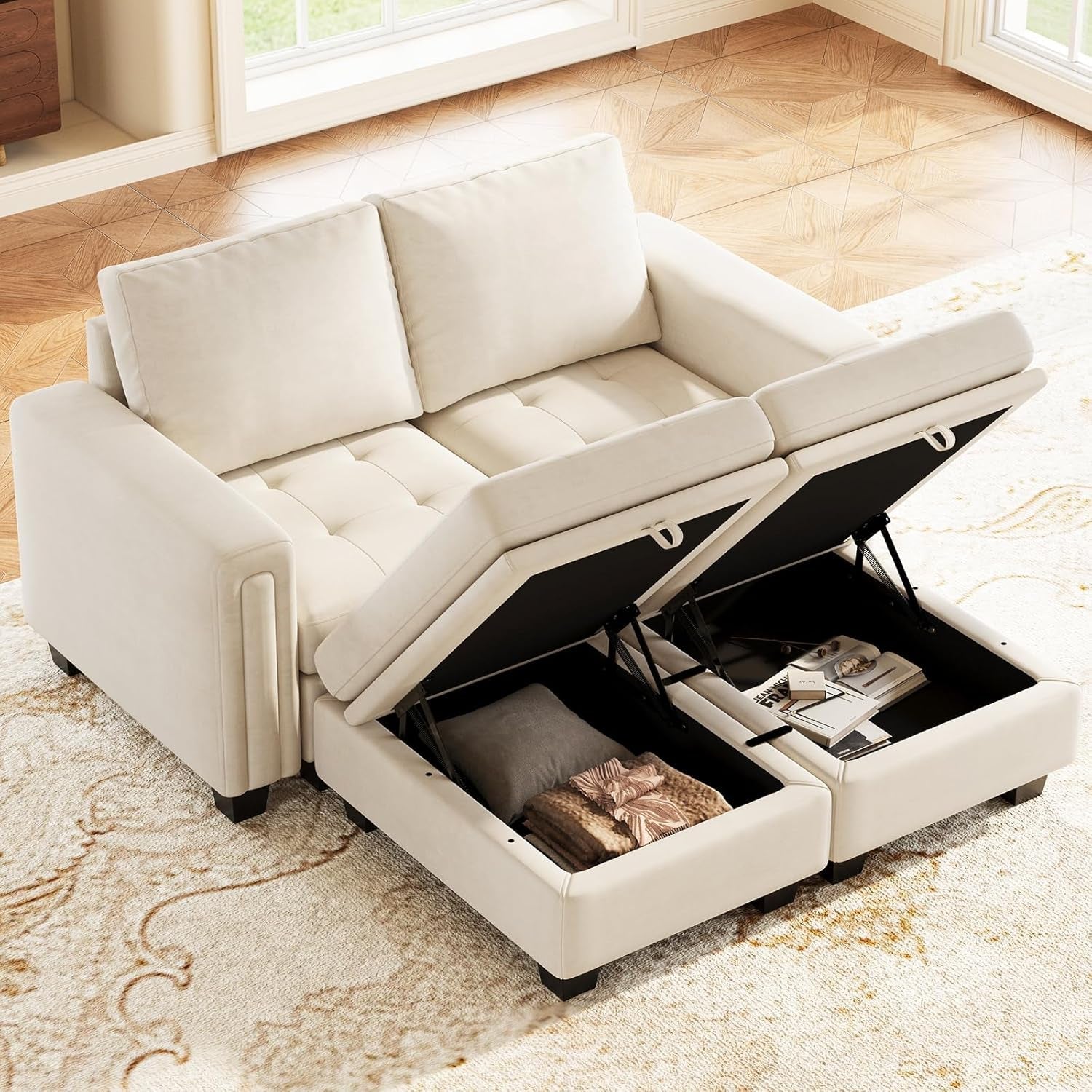 Velvet Collection modular sofa with hidden storage from ShipItFurniture, featuring plush velvet upholstery and customizable seating.