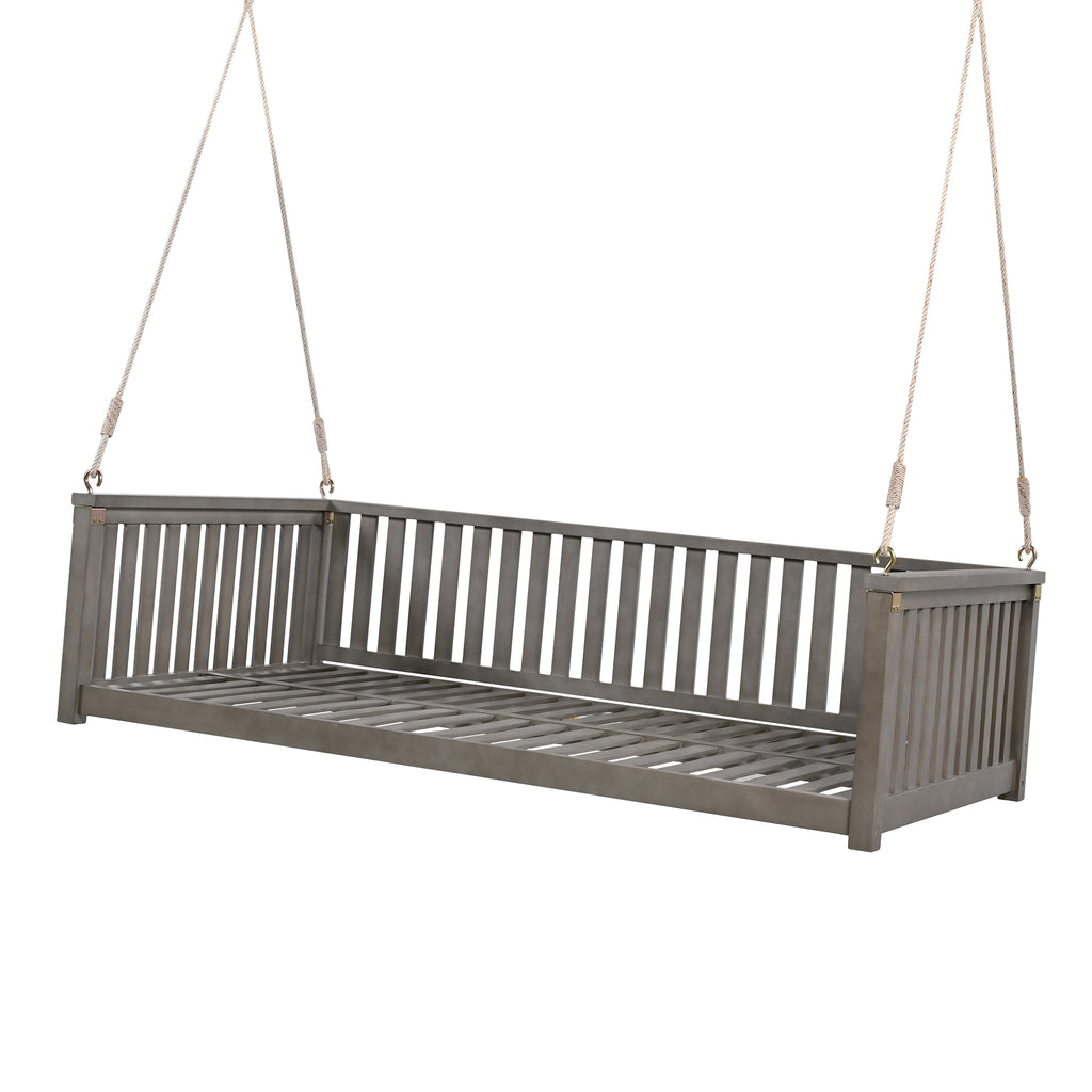 Twin size solid wood garden swing bed with rope support, designed for outdoor relaxation by Anthony & Home.