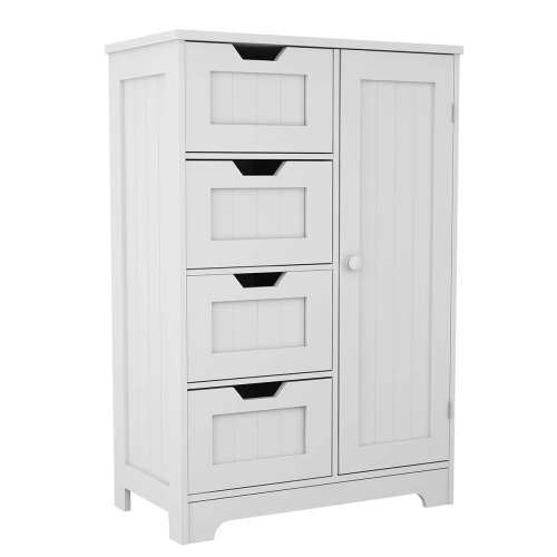 Matte white studio floor cabinet with drawers by Anthony & Home, featuring sleek storage design for organized space.