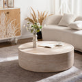 Mars Pattern Drum Coffee Table from the Atelier Collection by Anthony & Home featuring a round wooden surface with a distinctive Mars pattern.