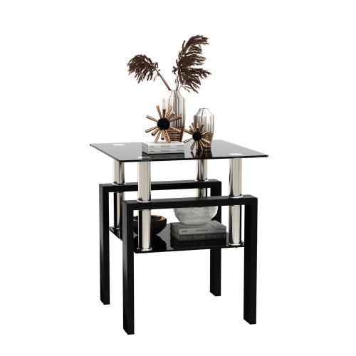 Modern Tempered Glass Coffee And End Table Black Square