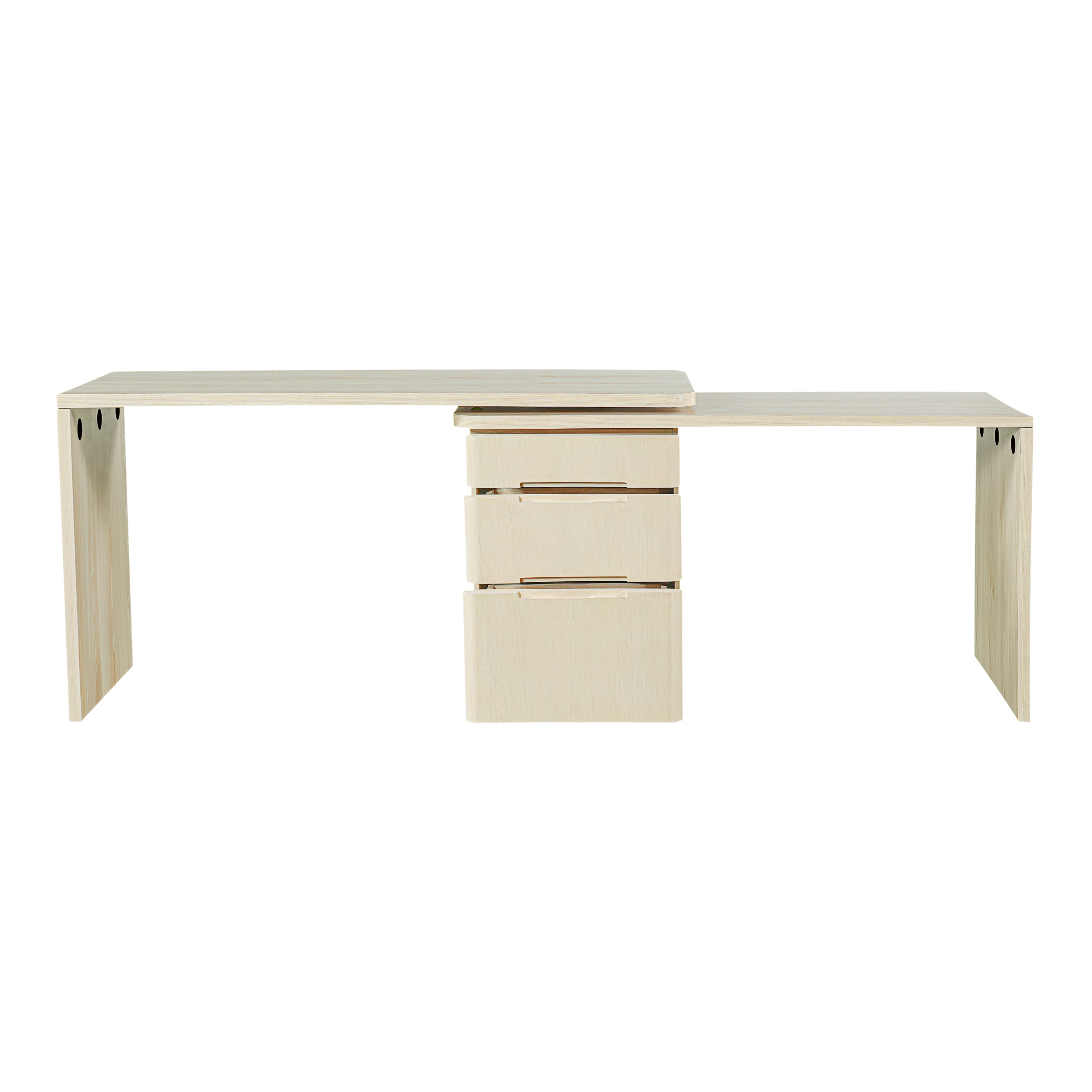 Anthony & Home Atelier 90-inch natural wood L-shaped desk with a spacious workspace and sturdy wood finish.
