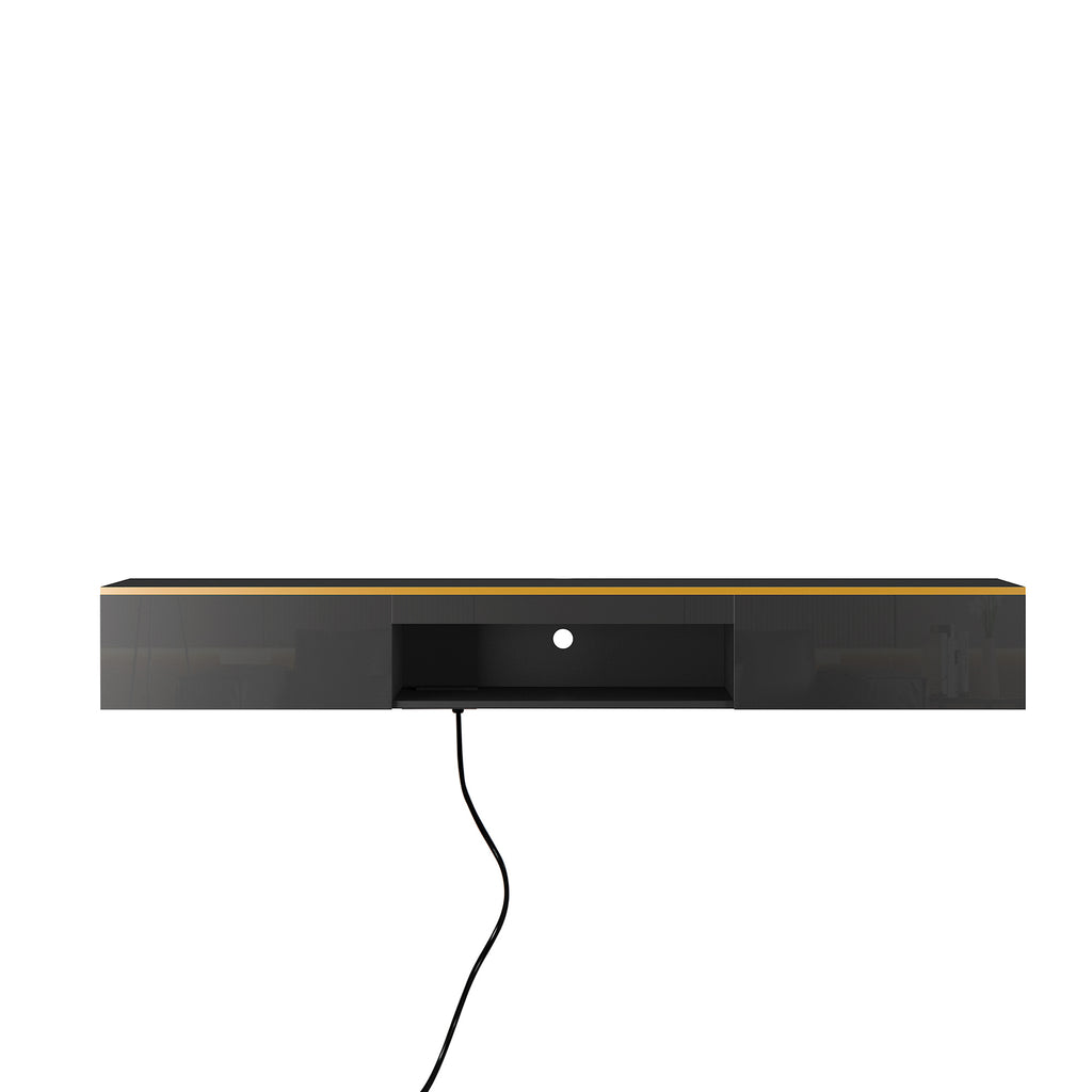 Floating Wall Mounted TV Stand With 16 Color LEDs Black