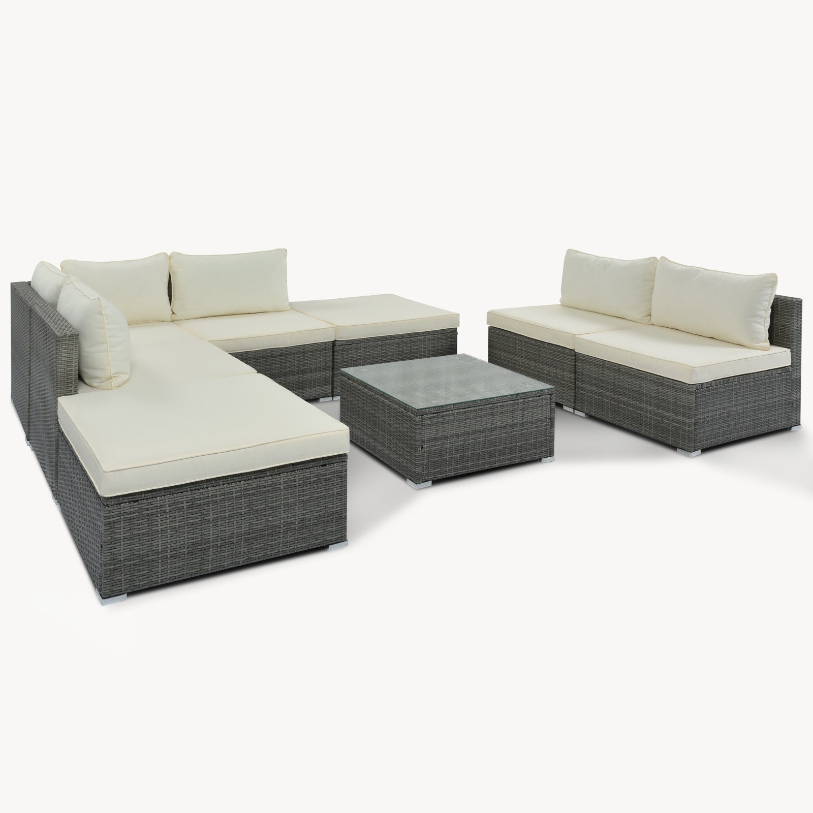 8-Piece Outdoor Patio Wicker Sofa Set Beige Cushions