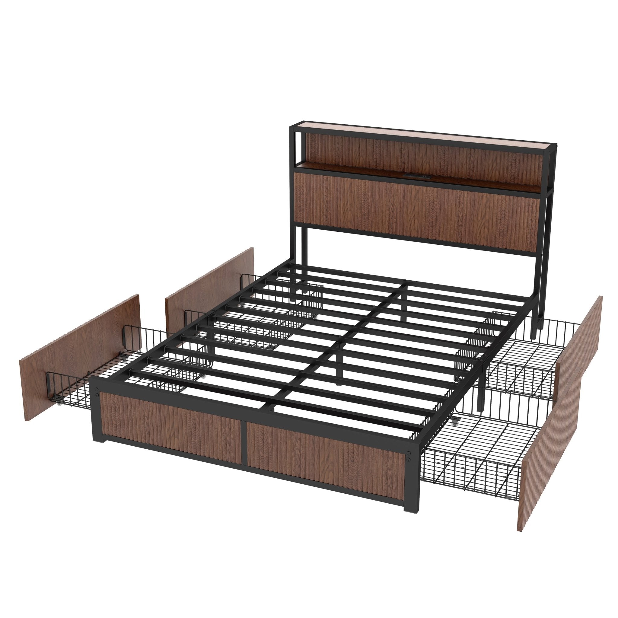 Anthony & Home Queen Storage Platform Bed in Walnut with built-in drawers and modern design.
