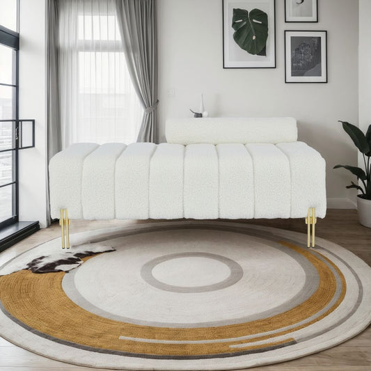 Beige Teddy Storage Bench With Hidden Storage And Armrests