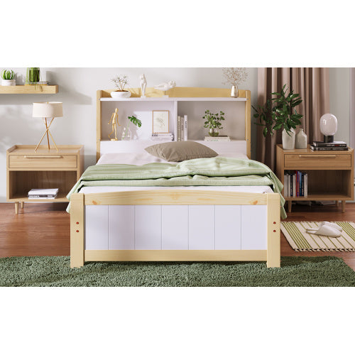 Solid Wooden Bed Frames, Single Storage Headboard Bed, 3FT Single 90 X 190 Cm Frame Only