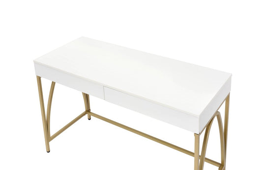 50" White And Gold Wood and Steel Vanity Table With Two Drawers
