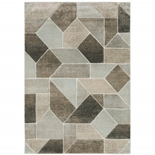 Gray And Ivory Geometric Area Rug