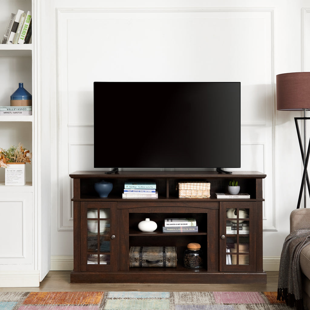 Refined Espresso Finish TV Media Console For 65 Inch Screens With Open And Closed Storage Unit