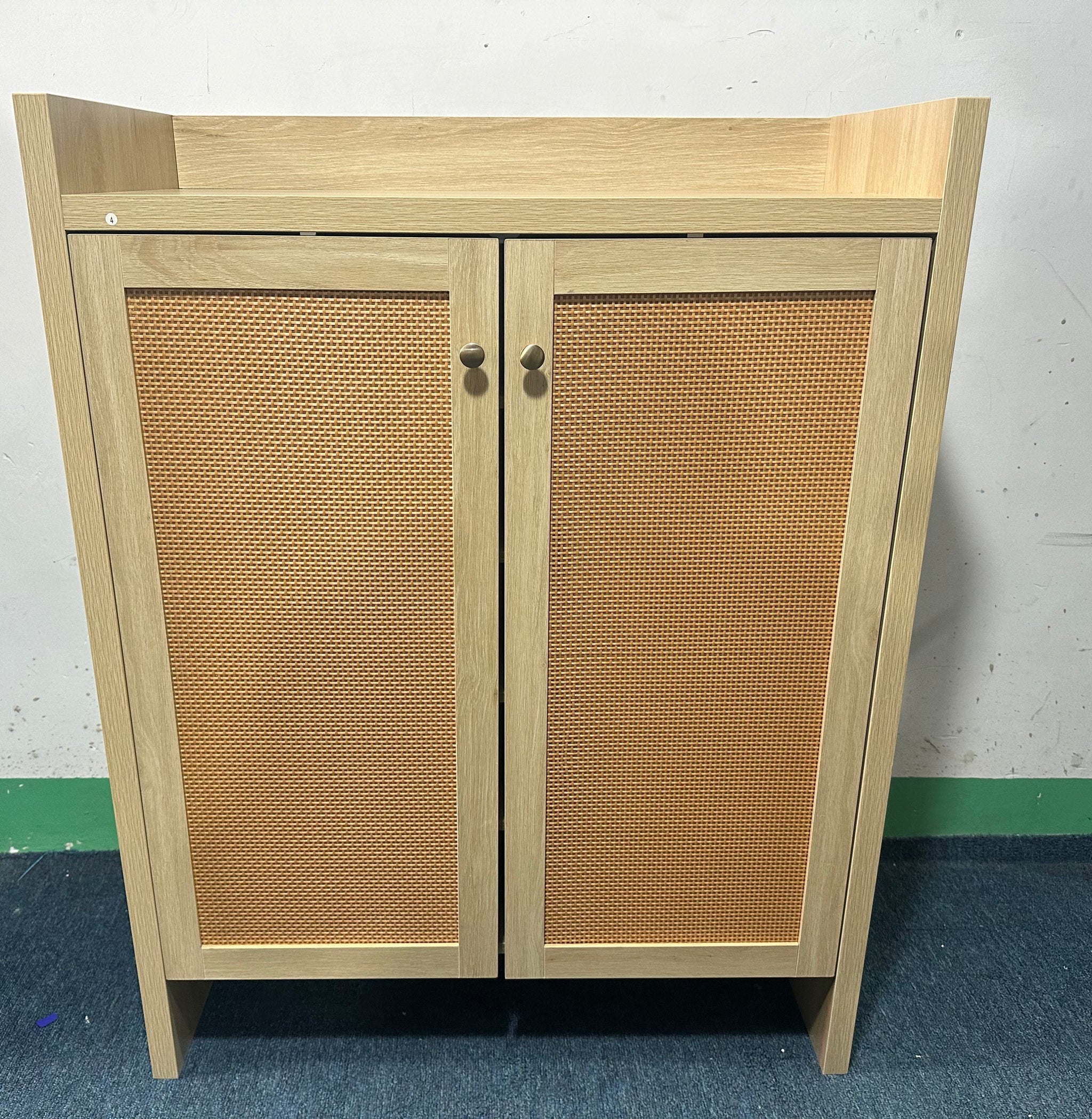 Rattan shoe cabinet with 6 tiers, natural wood finish, freestanding design from Anthony & Home's Atelier Collection.