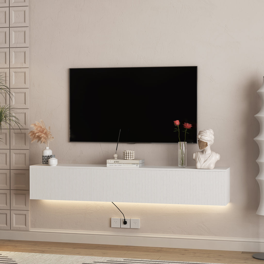 Floating White TV Stand Wall Mount With 16 Color LEDs