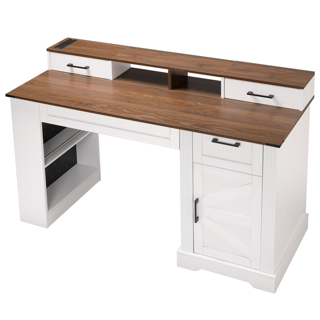 Anthony & Home studio barn door desk with storage, charging station, and rustic wooden design for modern workspace organization.