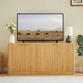 Natural finish Anthony & Home Signature Curved Contour Sideboard with 4 doors and storage, 59-inch width, modern design.