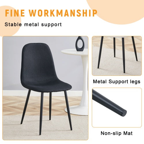 Luxury Black Linen Cotton Dining Chair Set Of 4 High Back