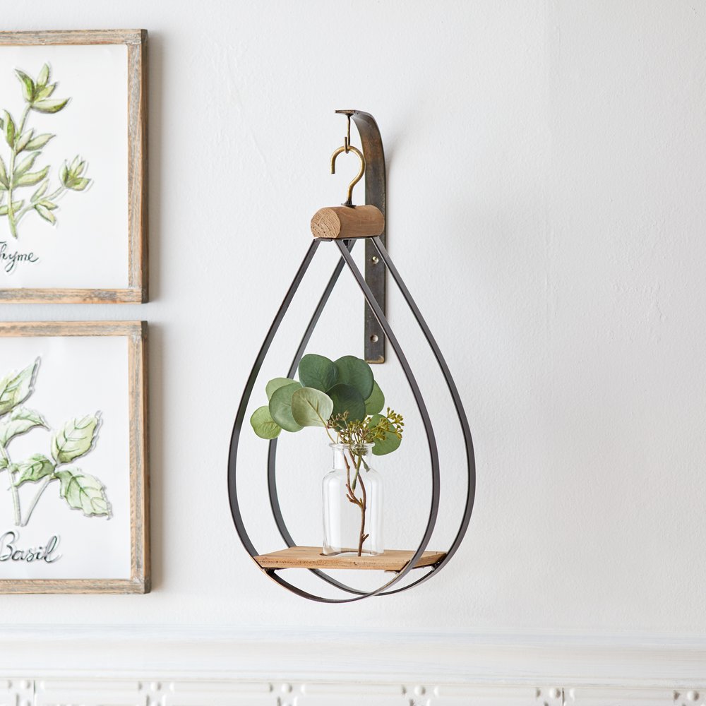 Set of Two Black Brown And Clear Cylinder Glass Metal And Wood Wall Vase