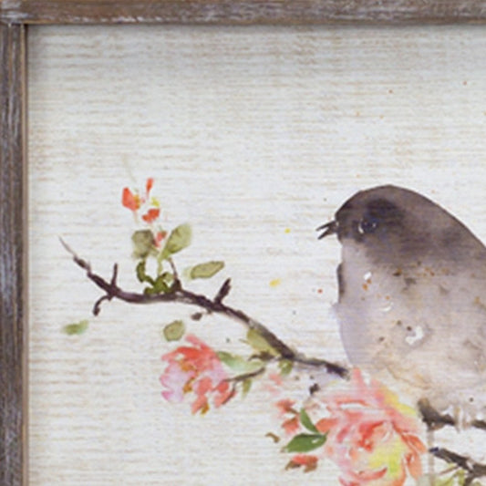 Set of Two Brown Bird Wood Square Framed Art