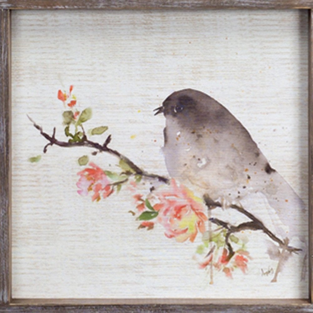 Set of Two Brown Bird Wood Square Framed Art
