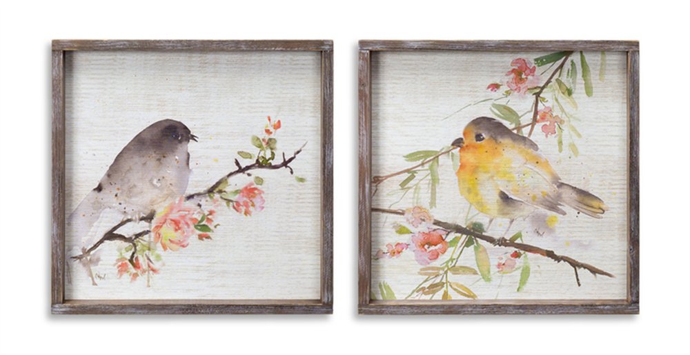 Set of Two Brown Bird Wood Square Framed Art