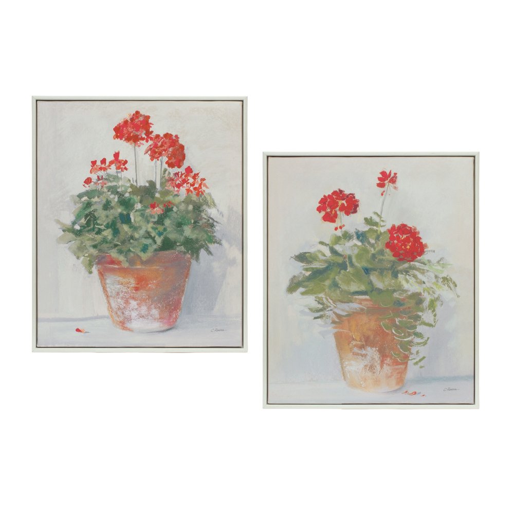 Set of Two White Brown And Red Flower Framed Art