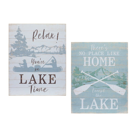Set Of Two White Black Blue Trees Lake Wood Framed Art