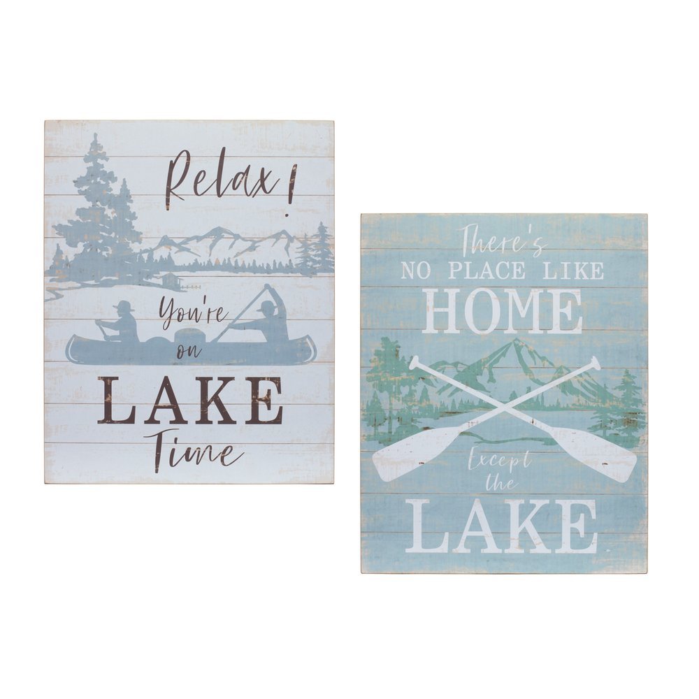 Set of Two White Black And Blue Trees, Lake Lake Wood Framed Art - Anthony & Home