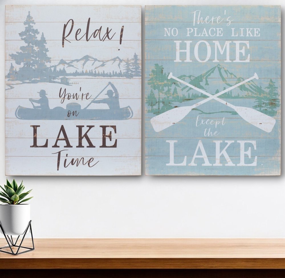 Set of Two White Black And Blue Trees, Lake Lake Wood Framed Art - Anthony & Home