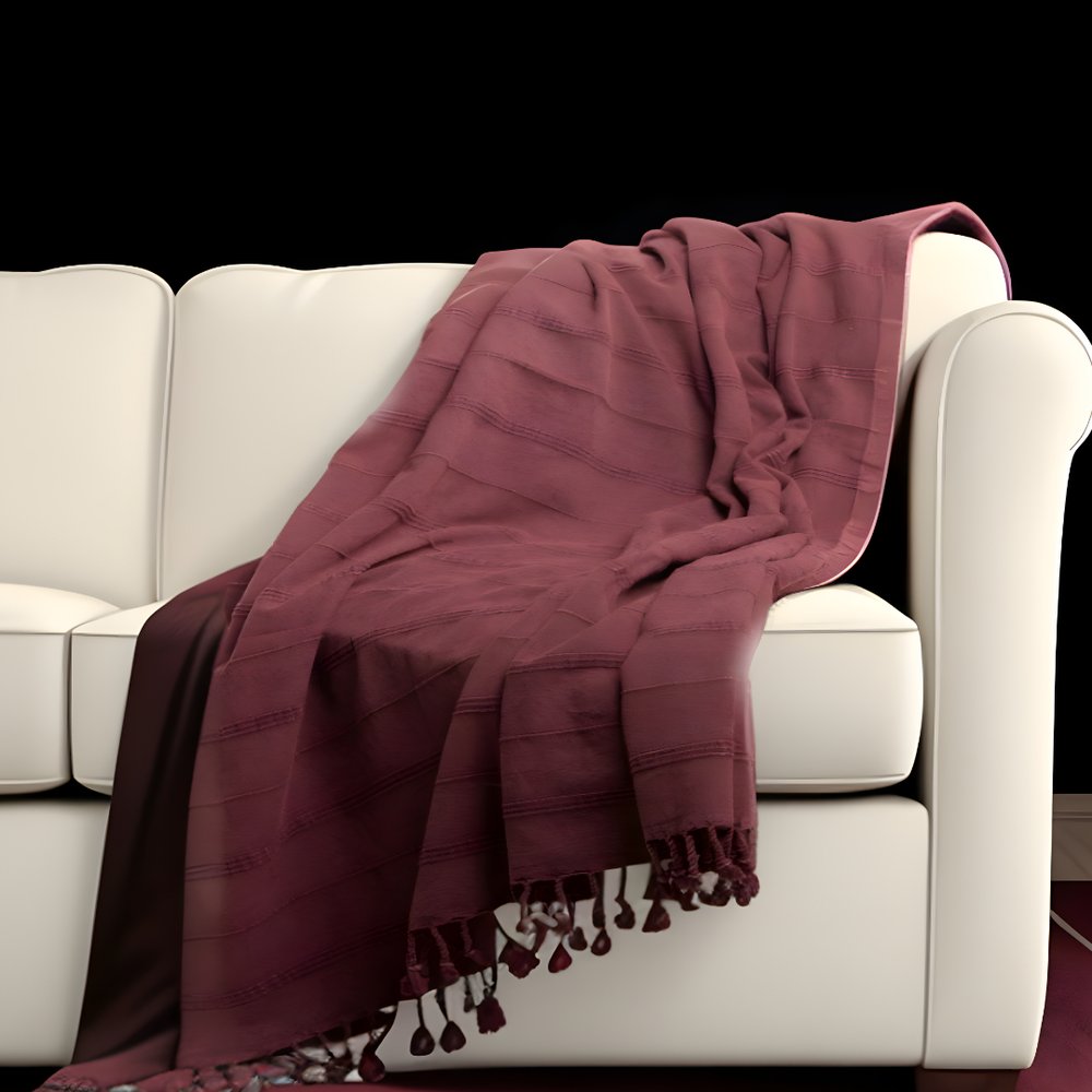 Red Woven Cotton Striped Throw Blanket