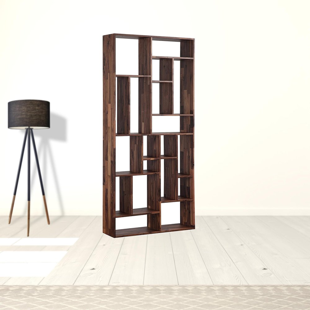 Brown And Natural Wood Ten Tier Bookcase