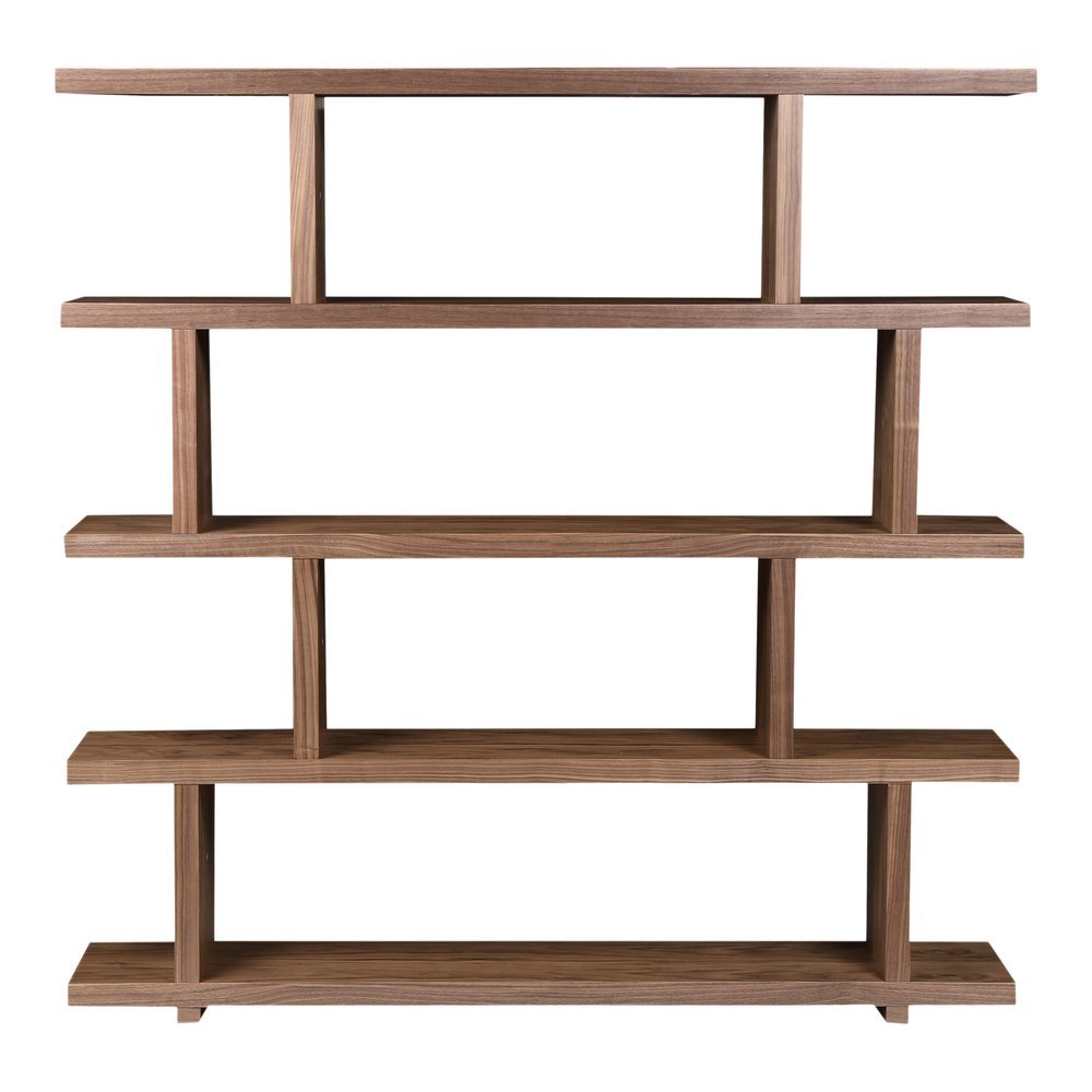 Brown And Natural Wood Five Tier Bookcase - Anthony & Home