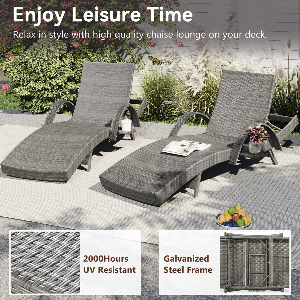 Anthony & Home outdoor wicker chaise lounge set with ergonomic wave design in grey, perfect for relaxing outdoor spaces.